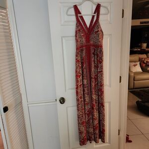 INC International Concepts Red Paisley V-Neck Maxi